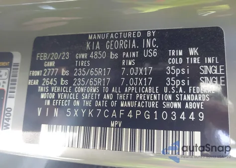 2023 Kia Sportage X-Pro Prestige z USA, uszkodzony, nr VIN 5XYK7CAF4PG103449